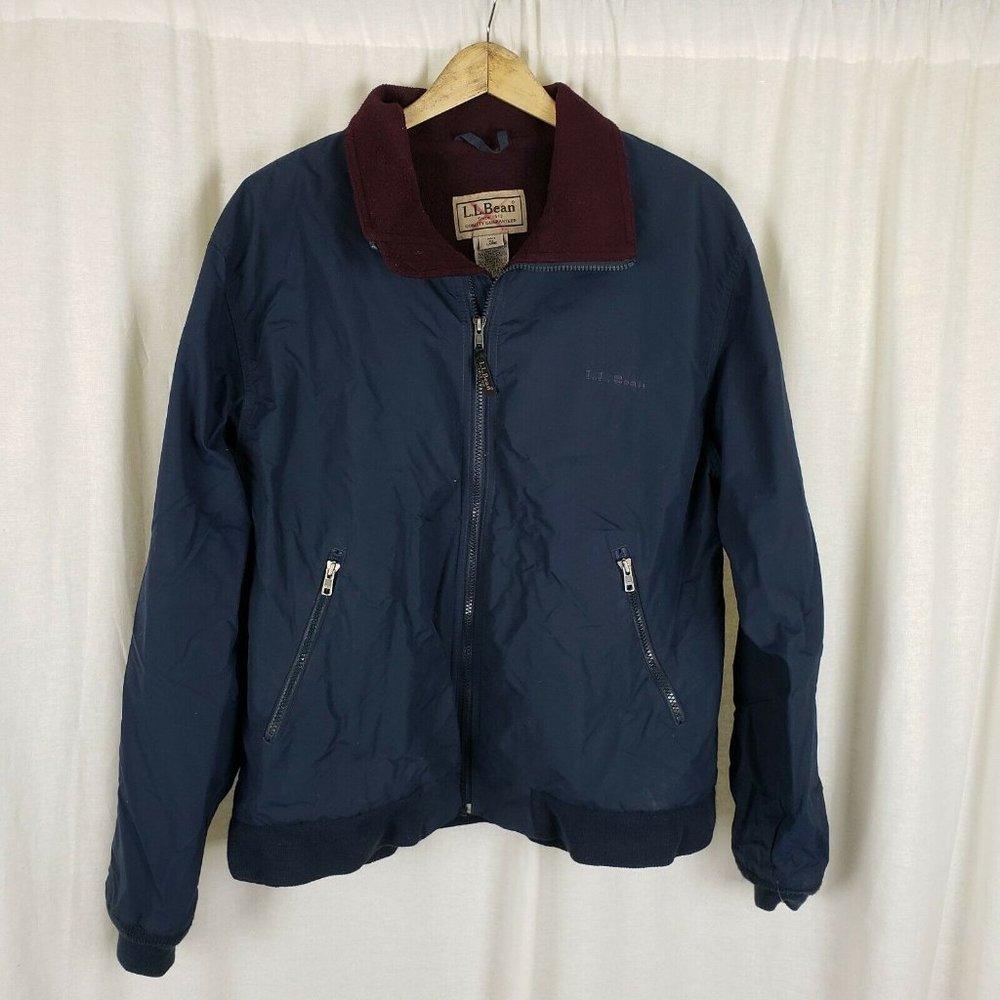 LL Bean Fleece Lined Warm Up Nylon Jacket Windbreaker Mens L Full Zip Contrast